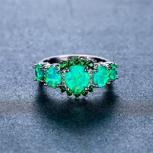 BIOLIVING Weiblicher Grüner Opal-oval-Ring-Charme-Silber-Farben-dünner Verlobungsring-Weinlese-Braut-zirkon-Stein-Eheringe Für Frauen