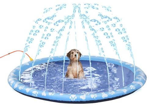 PawHut Splash Pad 170 cm Aspersor de Juegos de Agua con Rociador Tapete de Salpicaduras Piscina de Verano Portátil para Mascotas y Niños Azul