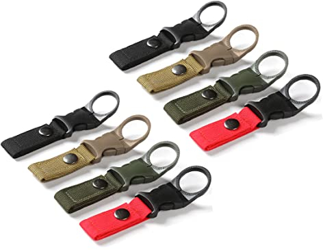 WeddHuis Nylon Flaschenhalter Clips - 8er Set | Wasserflaschen Schnallen Halter mit Karabiner Haken | Taktischer Schlüsselanhänger für Camping, Wandern, Reisen, Angeln & mehr