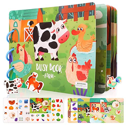 Tikplus Montessori Quiet Book, thème de la ferme, Busy Book - Jeux de voyage à partir de 2 ans - Puzzle livre de jouets éducatifs pour enfants d'âge préscolaire, tout-petit, Toddler 2, 3, 4