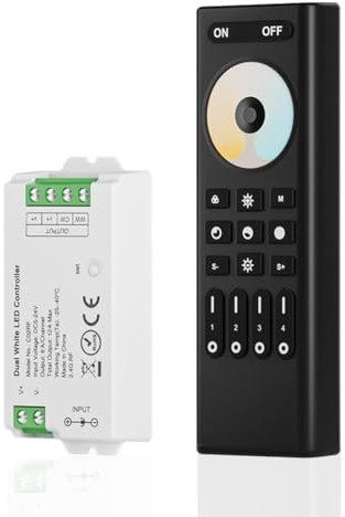 SEZO 2.4G RF CCT LED Controller Kit C02RF Controller und RC02RFB 4-Zonen Wireless Fernbedienung Gruppensteuerung Farbtemperatur Einstellbar für CCT Tunable Dual White 2700K-6500K LED-Streifen