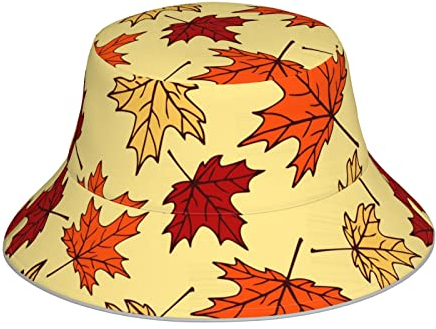 IUBBKI Wendbarer Fischerhut, Ahornblätter, Fischerhut mit reflektierendem Streifen, Sonnenhüte, Siehe Abbildung, L-3XL
