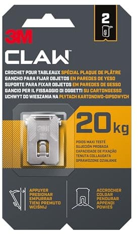 3M Claw 20 kg, 3PH20-2WMR, 2 Hooks for Plasterboard Boards