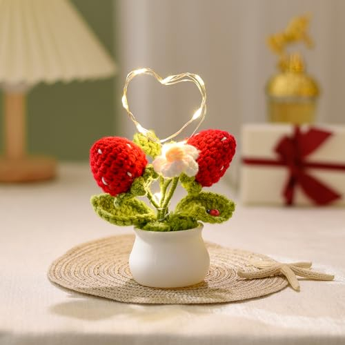 Bixufcai Geschenke für Frauen Gestrickte Blumen Mit LED Lichter Handgemachter Topfpflanze Exquisite Gestrickte Blumen für Romantisch Dekoration Geschenk zum Muttertag Valentinstag Jubiläum