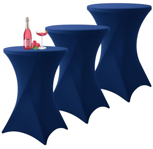3er-Set Stretch Stehtisch Husse für Bistrotisch Dunkelblau Ø80-85 cm Spandex Stretch Tischdecke, Verstärkung im Fußbereich Für Hochzeit Geburtstagsfeier Bankett Bistrotische(80×110cm,Marine Blau)