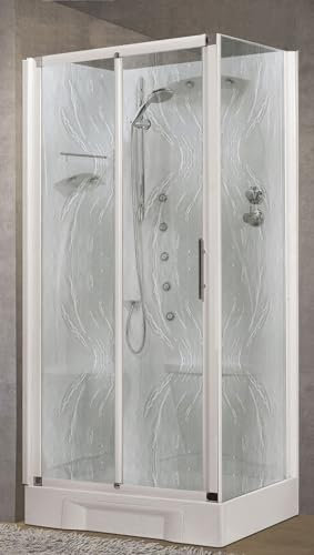 Novellini New Holiday 2P+F Whirlpool, 100 x 70 cm, Duschkabine, multifunktional, Öffnung 1 Schiebetür, linker Sitz, mechanischer Mischpult, Glas, Aqua Profil, weiß, Handbrause Höhe 206 cm
