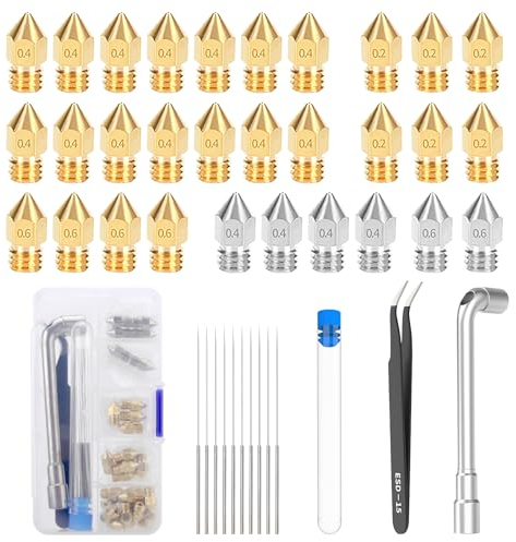 APOMOONS 30Stück Düsen 0,4 mm 0,2 mm 0,6 mm,3D-Drucker Messing Stainless Steel-Hotend-Düsen mit für Creality Ender 3 V2 /Ender 3/Ender 3 Pro/Ender 3 Max/Ender 5 Pro, Ender 3 S1/Ender 3 Neo/CR 10 Serie