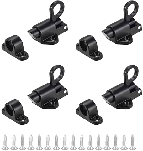 Prampe 4 Pezzi Chiavistello a Molla, Automatico Porta in Lega di Alluminio, Sicurezza Chiusura a Molla con 16pcs Viti Chiavistello per Porta per Finestre, Armadietti, Porte in Legno