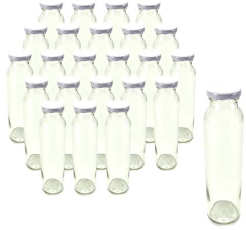 gouveo Lot de 24 bouteilles en verre de 300 ml pour smoothie avec couvercle à visser blanc – Bouteille de jus de 0,3 l avec bouchon Twist-Off pour jus, smoothies, faits maison