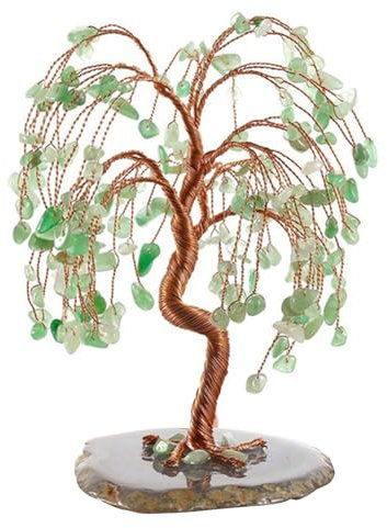 Pasdrucn Arbre De Vie Pierre Naturelle, Accessoires De Décoration Intérieure, Arbre De Vie Decoration, Arbre Cristal Sept Chakra Gemme Feng Shui Figurine Argent Bonsaï (Vert)