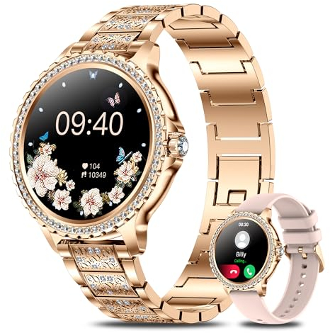 Le Affani Luxus Smartwatch fur Damen Schrittzähler mit Echtzeit Blutdruckmessung & Herzfrequenz, IP67, Wasserdicht, mit EKG Funktion, Bluetooth Anrufe, 100+ Sportmodi - Kompatibel mit Android und iOS