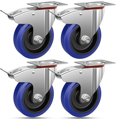 Forever Speed Schwerlastrollen 100mm 4 Stück Gummi Lenkrollen mit Bremse Premium Transportrollen bis 200KG 360-Grad Möbelrollen Industrie Rollen Schwerlast für Innen & Außen