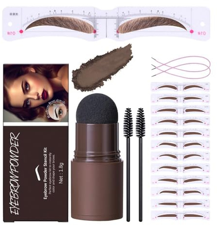 Augenbrauen Schablone Set, Augenbrauen Stempel Pulver Kit mit 12 Augenbrauen Form Brauen Schablonen, 2 elastische Schnur &2 Braue Pinsel, Augenbrauen Stempel Kit Langanhaltender (#1 Blonde)