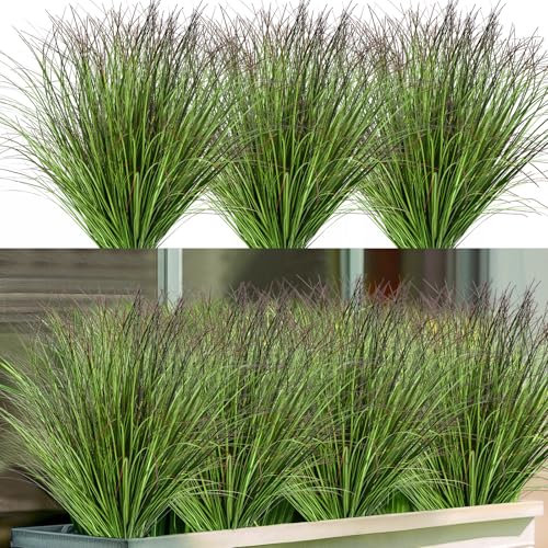 DIRXVMC Artificial Plants Pack of 8 Like Real Artificial Grass Fake Bushes Artificial Shrubs Wheat Grass Greenery Outdoor UV Resistant Faux Grass for Home Garden