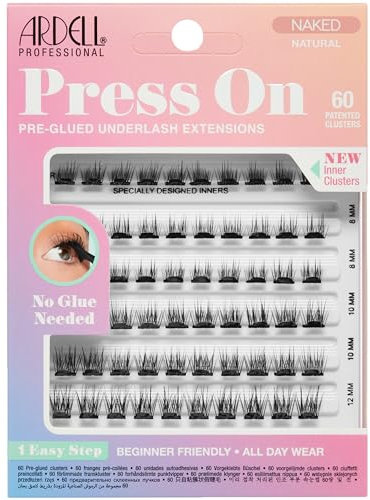 Ardell Press On Lashes Naked Natural - Ciuffetti di ciglia pre-incollate per tutto il giorno, senza colla, 60 ciuffetti