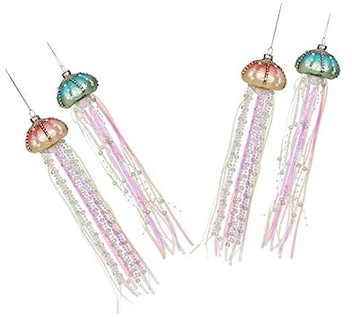 BUGUUYO 4stücke Teiliges Glas-Quallen-Ornamente Leichte Tragbare Fenster Weihnachtsbaumdeko Maritime Festivalanhänger Wiederverwendbare Party Wohnraumschmuck