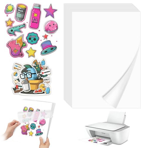 30Pcs Printable Vinyl Film, Waterproof Printable Vinyl Stickers Paper, 29.8 x 21CM Self-Adhesive Vinyl Inkjet Film Decal, A4 Self-Adhesive Film, Inkjet Vnyl Sticker for Laser Printer, Laser Printer