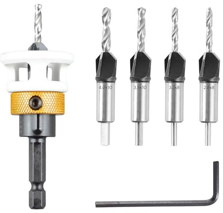 COEKI 6 tlg Kegelsenker-Bohrer-Set, Bohrsenker mit Tiefenanschlag, Senkbohrer mit Tiefenanschlag, Senkbohrer Holz mit 1/4 Hex Schaft, Austauschbare Kegelsenker Senker Metall, Holzbohrer mit Senker