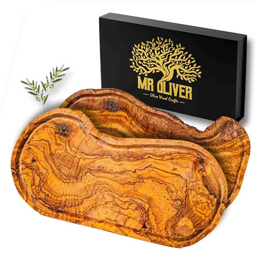 MrOliver® Neptune – Tabla de cortar de madera de olivo natural – Tabla de cortar de cocina profesional – Accesorios de cocina de diseño – Tabla de madera grande para aperitivo, carnes, embutidos