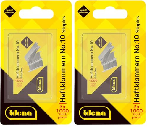 Idena 12094 - Heftklammern, No. 10, 2 x 1.000 Stück, verzinkt (Packung mit 2)