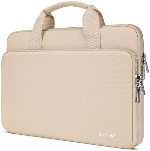 DOMISO 14 Pulgada Funda Ordenador Portátil Impermeable Protectora Bolsa con asa Portátil para 14 Dell/HP/ASUS,Beige