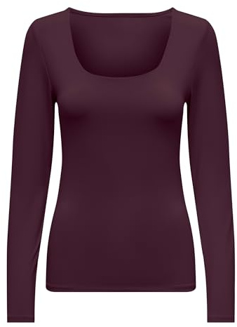 ONLY Damen Onlea L/S 2-Way Deep Neck Top JRS Noos Stylisches T-Shirt Mit U-Ausschnitt Und Standard-Passform Für Mädchen, Winetasting, L