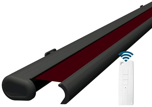 Eclipse Vollkassettenmarkise elektrisch 5,6x3,5 m anthrazites Gehäuse Markise Balkon Terrassenüberdachung Gelenkarm Polyacryltuch UV-Schutz 50+ Smarthome-fähiger Dooya Motor, Markisentuch: Beere