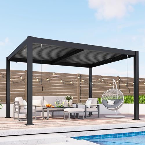 10' x 12' Patio Pergola with Adjustable Roof & Aluminum Frame for Backyard