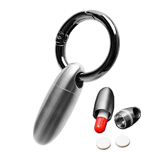 Reise-Pillendose, Schlüsselanhänger, wasserdichte Titan-Pillendose, kleine tragbare Pillendose, tragbarer Pillenbehälter, Schlüsselanhänger, Tasche, Pillendose für Tasche, Geldbörse, Halskette