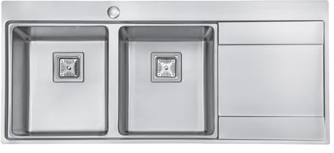 JASSFERRY Stainless Steel Kitchen Sink 1160 x 520mm, Double 2 Bowls Sinks with Right Hand Drainer, Square Strainer Waste