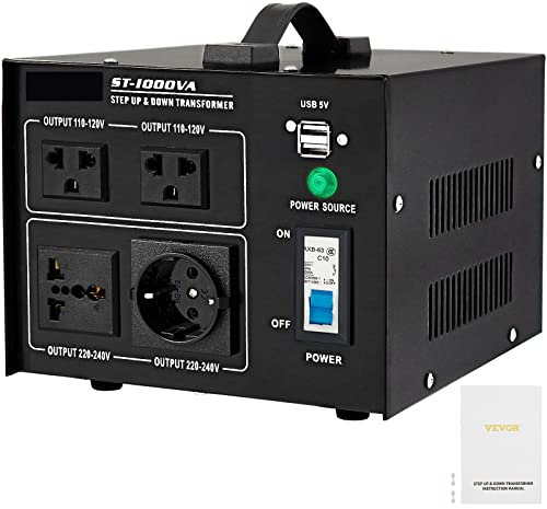 Convertidor de voltaje de transformador reductor 1000W 2000W 3000W 5000W con 4 salidas de CA &Conector USB for electrodomésticos para profesionales y aficionados al bricolaje(1000W)