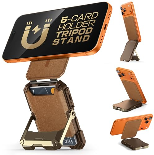 SUPCASE for MagSafe Wallet with Stand, Magnetic Wallet for Men, [Hold 5 Cards] [Adjustable Stand] [RFID Blocking] Phone Credit Card Holder Tripod for iPhone 17/16/15/14/13/12 Series (Brown)