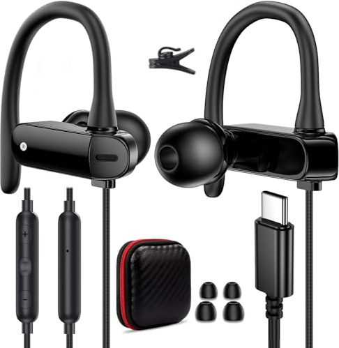 TOPAUX Kopfhörer USB C mit Kabel für Samsung S26 Ultra S25 FE S24 S23 | In-Ear Earphones USBC mit Mikrofon,Type C Headset für iPhone 17 Air 16 15 Pro Max Plus/Pixel 10a 9 8 7 6