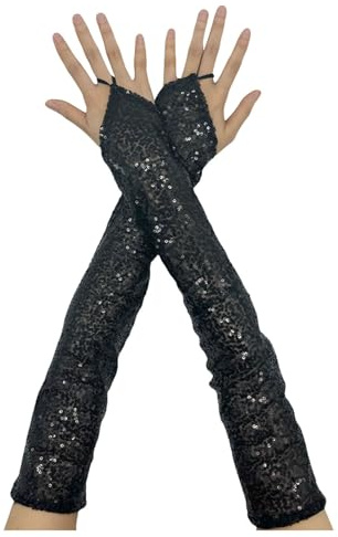 Handschuhe mit Pailletten Lang Fingerlose Handschuhe Glitzer Handstulpen 50cm Sexy Arm Warmers Armstulpen Spitzenärmel für Karneval, Opera Fest Party, Maskerade, Cosplay-Kostüme, Halloween Party