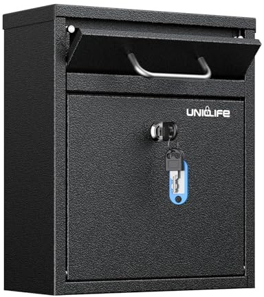 Uniclife Wall Mount Mailbox for Outside, Black Locking Mailbox