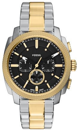 Fossil New Machine Herrenuhr, 44mm Quarz-Chronographenwerk mit Edelstahl- oder Lederarmband