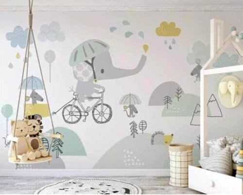 Cartoon Animals Elephant Balloon Clouds 3D Wallpaper Easy Install Feature Office Living Room Sofa Bedroom TV Background Wall Decoration-350cm×256cm