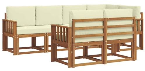 vidaXL Outdoor-Sofagarnitur mit Kissen 7 pcs Natur und Creme, Garten Lounge Set, modernes Outdoor-Sofa, Bequeme Gartenmöbel, massives Holz-Sofa, vielseitige Garten-Couch