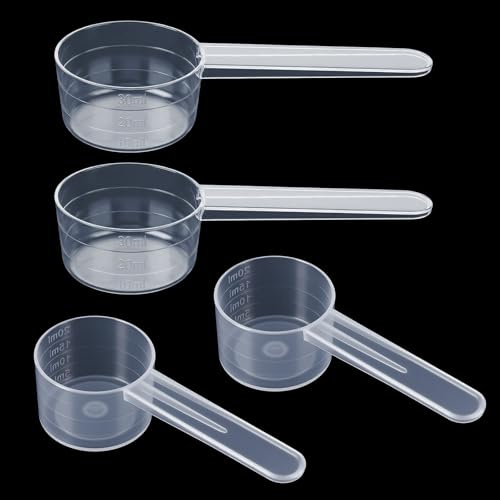 4 cucchiai dosatori trasparenti con scala da 20 ml e 30 ml, misurino grammi, misurino misurino spoons, cucchiaio dosatore scoop per cottura, caffè, polvere proteica