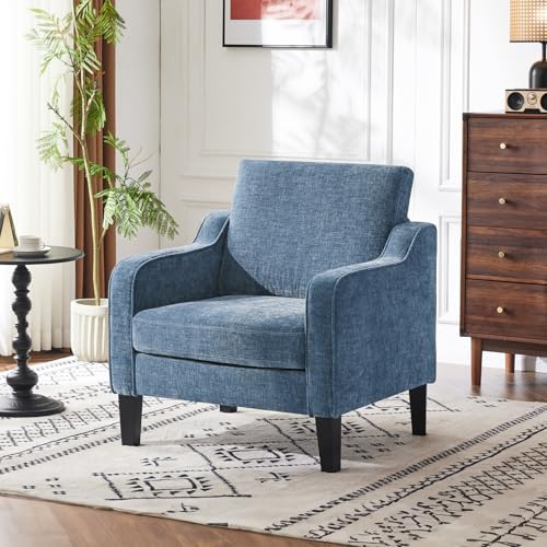 Bonnlo Sessel, Loungesessel aus Chenille, Polstersessel mit Armlehnen und Holzbeinen, Ohrensessel für Wohnzimmer,Schlafzimmer,Relaxsessel Fernsehsessel 76 x 78 x 84 cm,Komfort (1, blau)