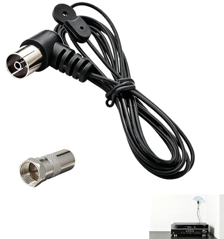 Antena Radio FM Interior, Antena FM Dipolo 75 Ohmios Conector TV Hembra, Adaptador TV Macho a F Macho, Cable de 1,5 m Receptor Estéreo Amplificador Sintonizador Equipo HiFi Radio Doméstica Receptor AV