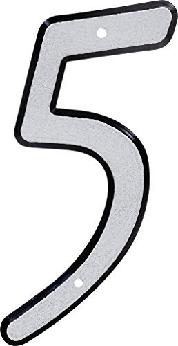 Hillman Reflective 841606 4-Inch Nail Plastic House Number 5, 4 Inch | Catches headlights after dark, easy to read from the street, mounts in minutes, post, gate, curb, siding, all-weather build