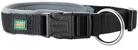 HUNTER Hundehalsung NEOPREN VARIO PLUS, Farbe: schwarz/grau, strapazierfähiges Nylon, weiche Neoprenpolsterung, stufenlos verstellbar, mit Zugentlastung, pflegeleicht, komfortabel, Größe: M-L/2,0