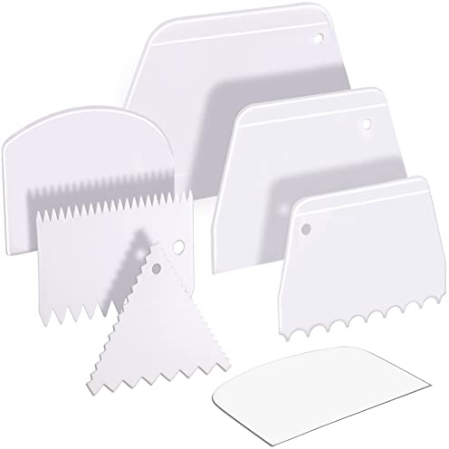 Teenitor 7 Pcs Plastic Cake Edge Scrappers Cutters Smoother Tool Set, Dough Scraper & Cake Scraper Buttercream Smoother Shape Jagged Edge for Bread Baking Cake Enthusiast Beginner Professional Baker