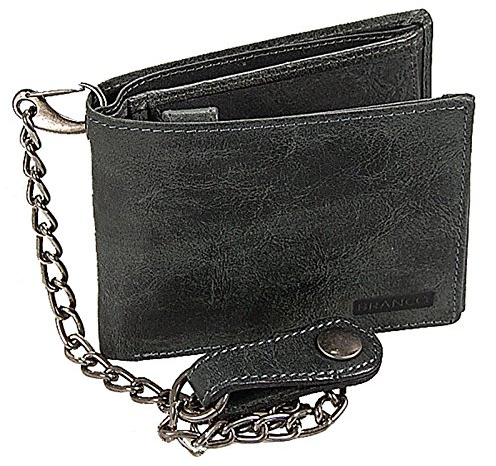 GoBago Biker Geldbörse Leder Geldbeutel mit Kette Portemonnaie aus robusten Leder Kettenbörse im Vintage Look Bikerbörse (Vintage-Black)