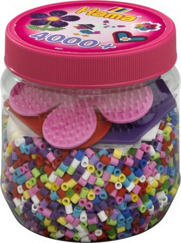 Hama Perlen 2051 Bügelperlen Dose mit ca. 4.000 bunten Midi Bastelperlen mit Durchmesser 5 mm im Farben Mix und 3 Stiftplatten, kreativer Bastelspaß für Groß und Klein