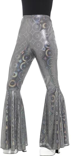 Smiffys 70s Disco Flared Trousers, Ladies, Silver , 1970's Disco Fancy Dress, 1970s Dress Up Costumes