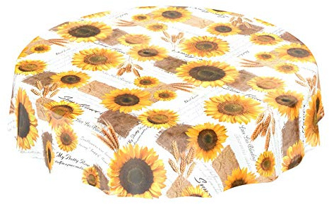 ANRO Tischdecke Wachstischdecke Wachstuch Wachstuchtischdecke Sonnenblumen Sommer Weizen Rund 120cm, Schnittkante abwaschbar wasserabweisend Gartentischdecke Meterware pflegeleicht Lotuseffekt