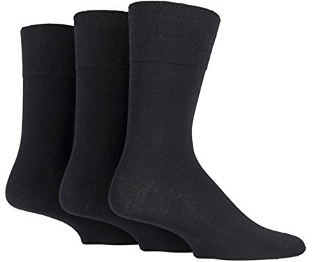 3x Pairs of Mens Plain Gentle Grip Non-Elastic Socks/UK 6-11 Eur 39-45 (Plain Black)