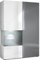 Vladon Vitrine Kommode Hochschrank Morena, Made in Germany, Korpus in Weiß matt/Rechte Tür und der Einsatz in Grau Hochglanz, inkl. LED Beleuchtung